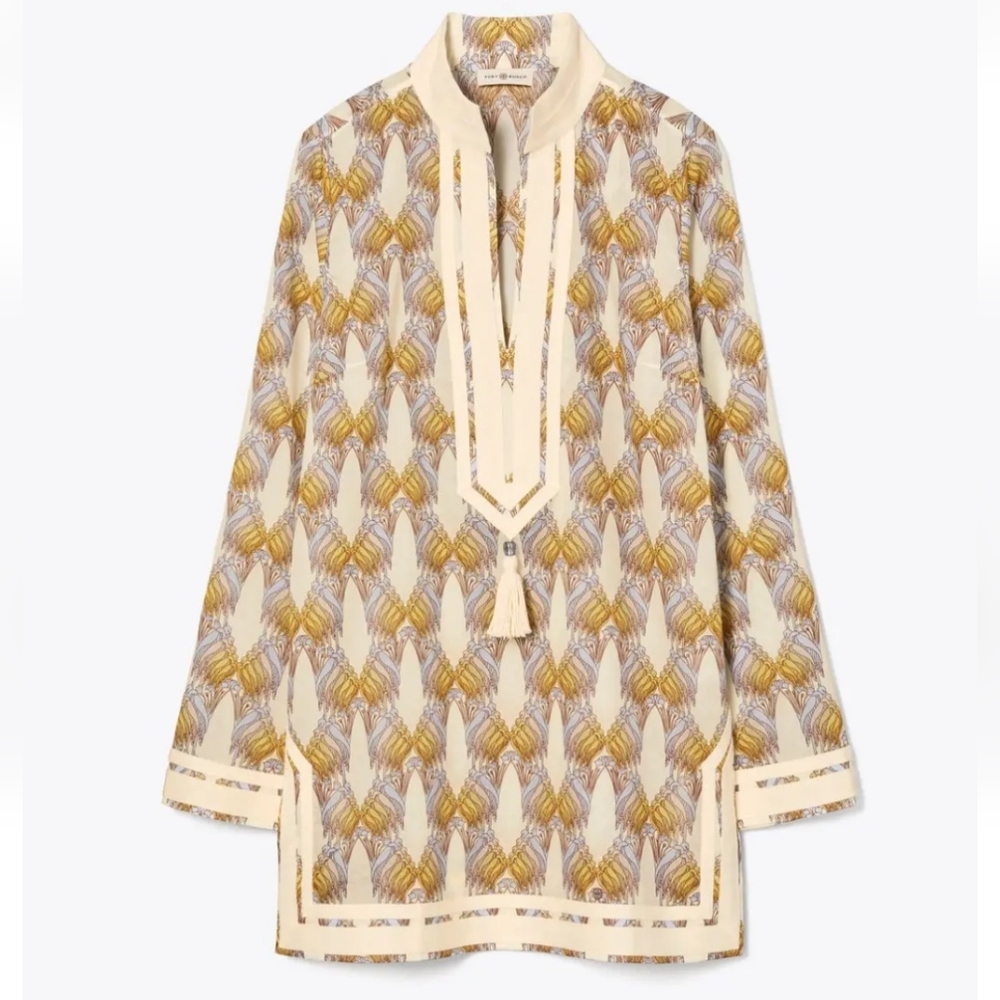 Tory burch Tory tunic deco Crane  printed tassels M
